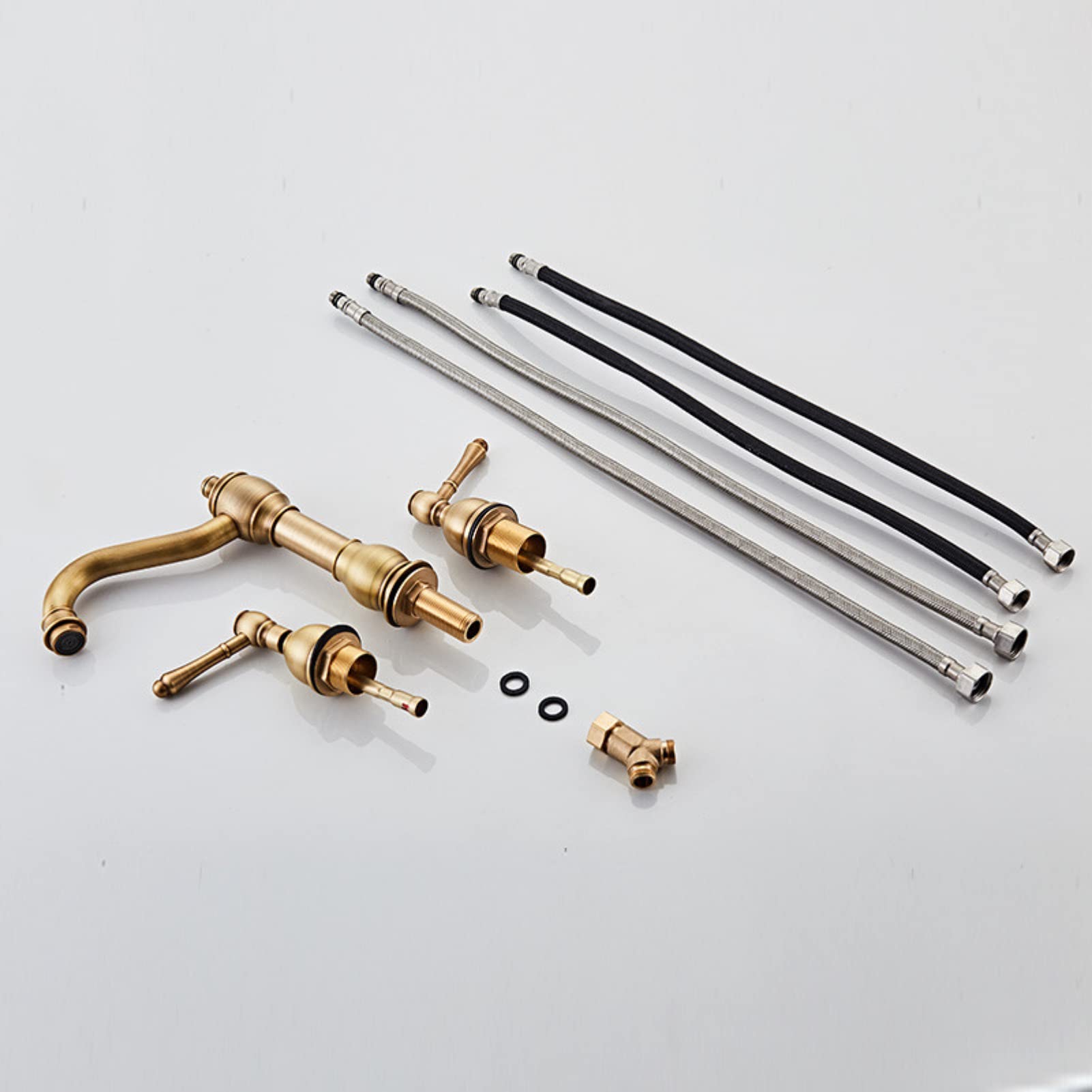 Rubinetto del bacino Ottone Bronzo Antico Rubinetto del Bagno Nero Rubinetto Del Lavello 3 Fori Doppia Maniglia Caldo Freddo Rubinetto Acqua (Bronzo Antico)