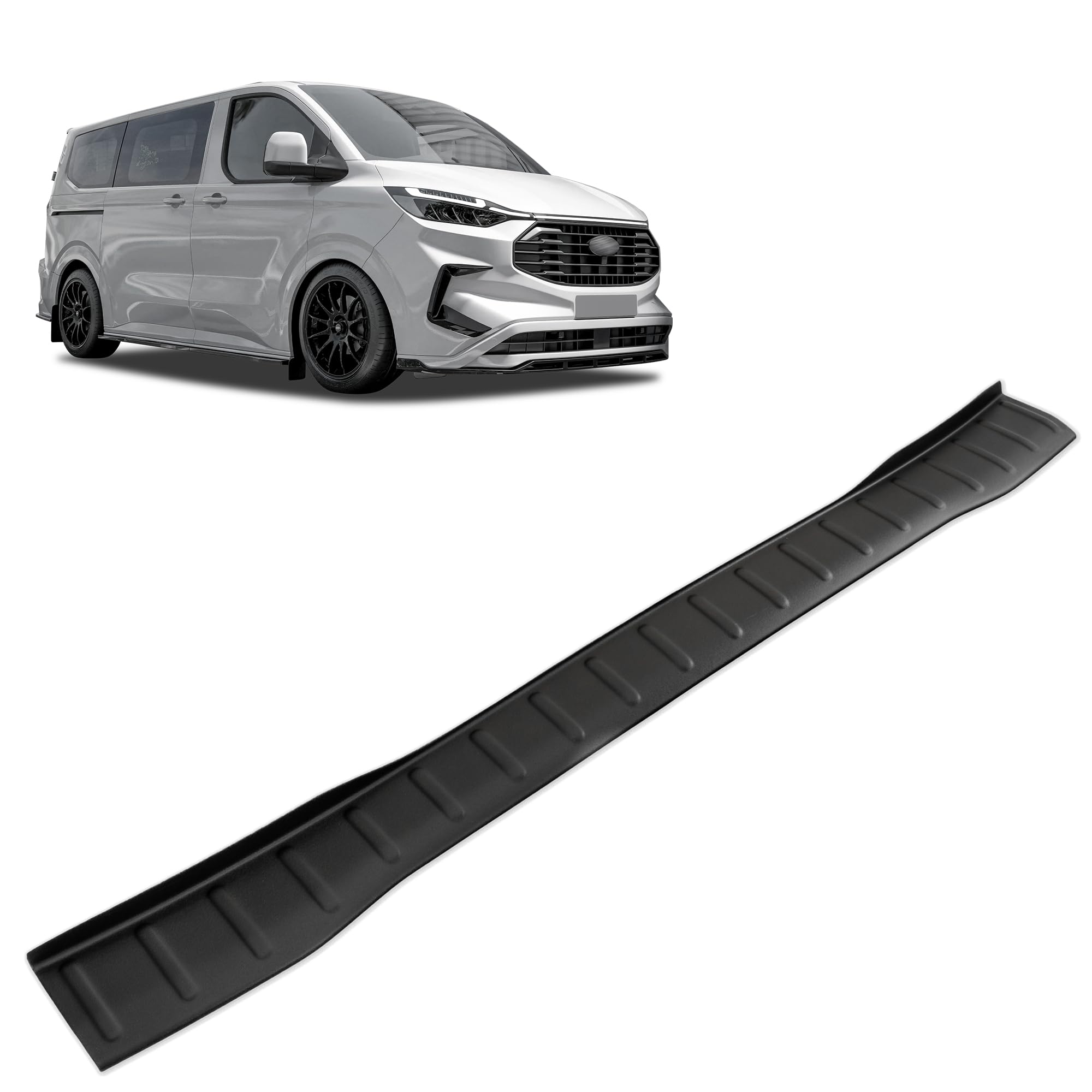 Chromemaster | Kompatibel mit Ford Tourneo Custom 2023+ | Ladekantenschutz Stoßstangenschutz; ABS-Kunststoff, Matt, Schwarz; Lackschutzleiste Sichert den Heckstoßfänger vor Beschädigung