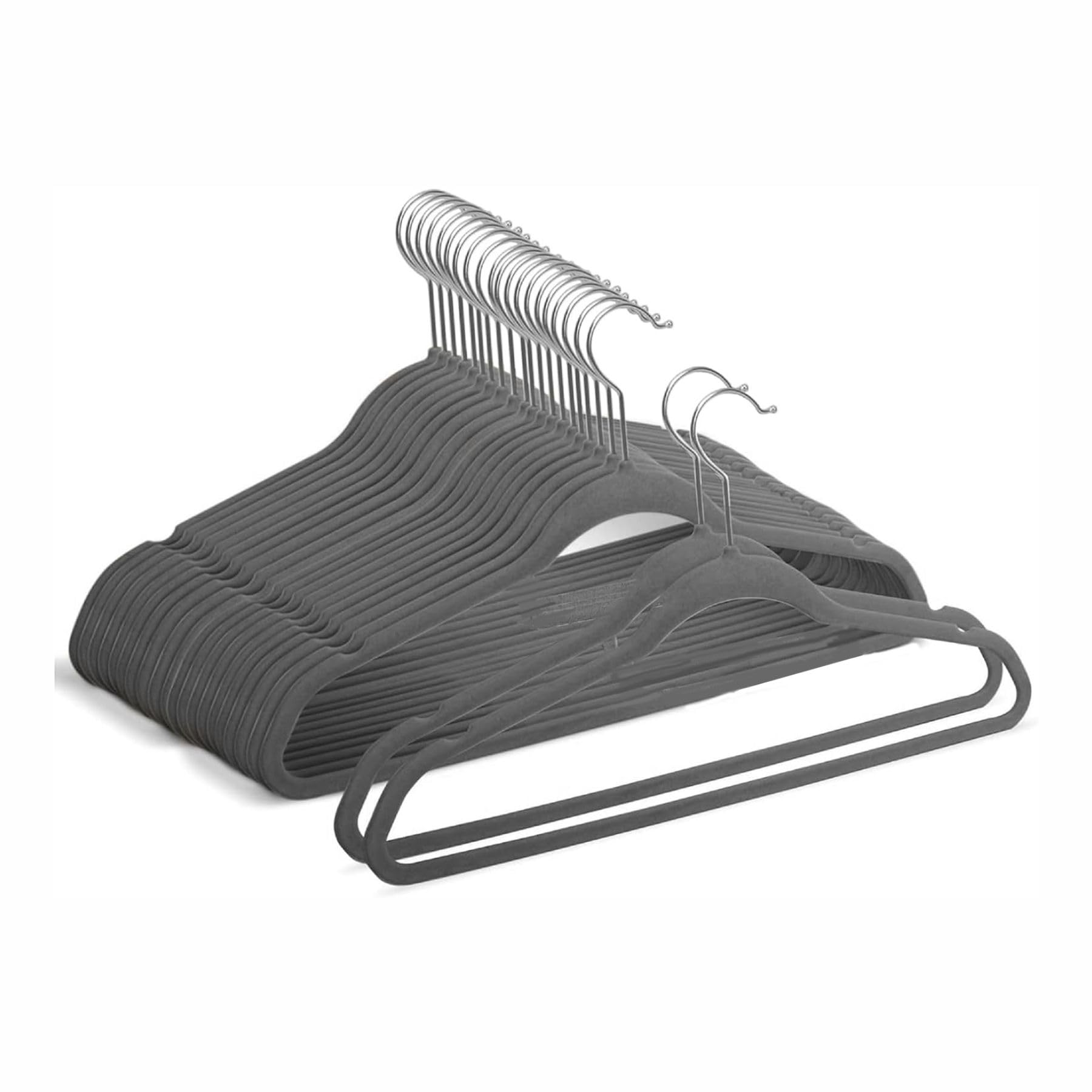 RelianceUK 50 Pack Grey Velvet Hangers | Coat Hangers for Clothes | Non-Slip Velvet Hangers with 360° Swivel Hook | Sturdy to Hold Clothes | Storage Organiser for Clothes