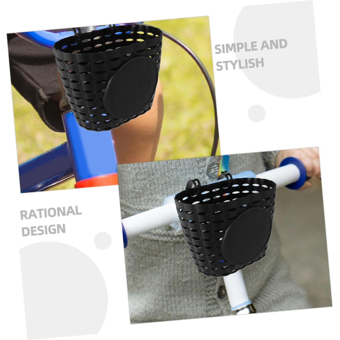 Cesta de Bicicleta Desmontable para Niños, Cesta de Plástico Negra, Soporte de Almacenamiento con Correa Ajustable, Accesorio para Manillar Delantero, Uso para Ciclismo Infantil
