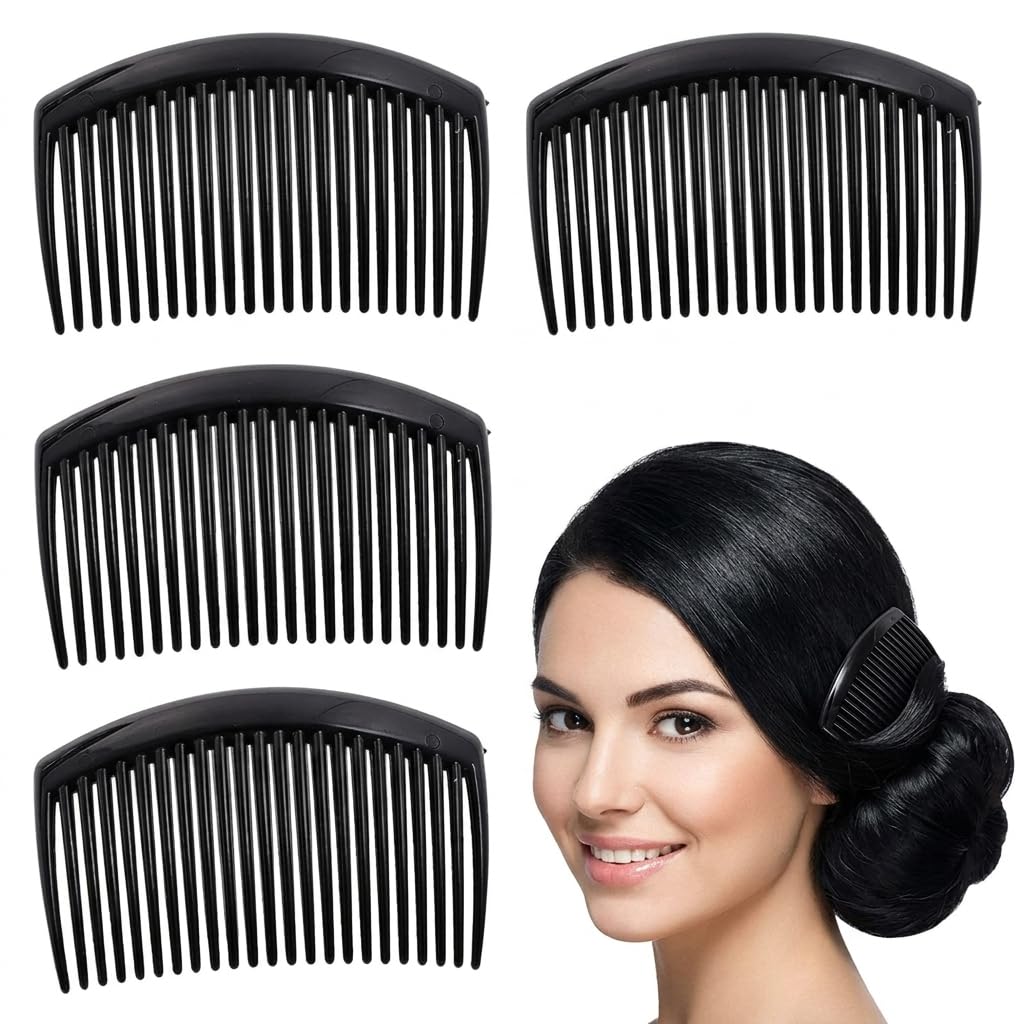 Thin Side Comb 4Pcs (Black) Hair Clip Hairpin Plastic Hair Slides Side Comb Juda Pin slide Clip Hairpin Side Combs Hair Accessories for Women and Girls Pack of 4-image-49