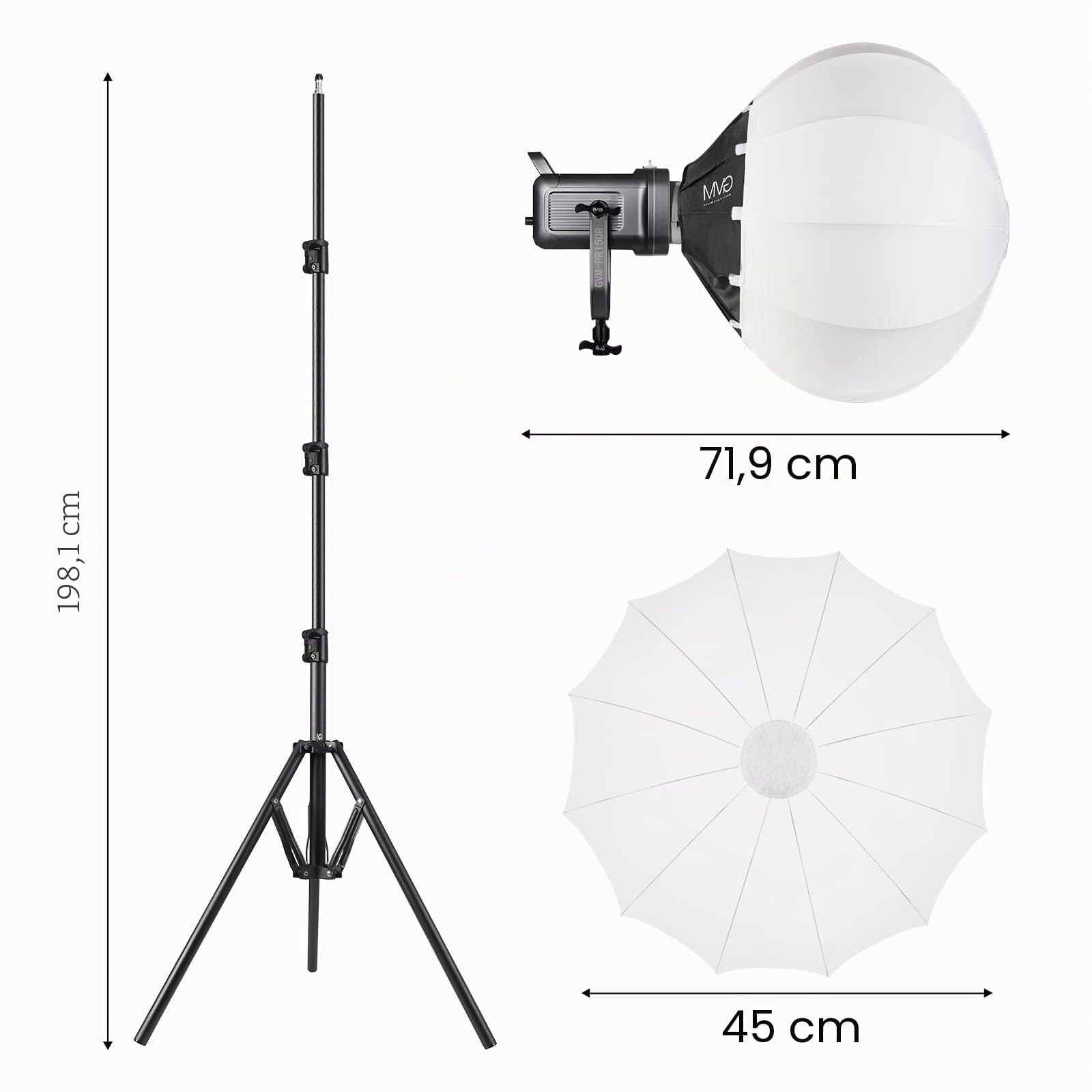 GVM 150W Luz de vídeo con softbox , APP control led lámpara de vídeo Bicolor 2700K-7500K rgb Estudio de iluminación led continua con 8 luces de escena para Video Youtube streaming fotografía