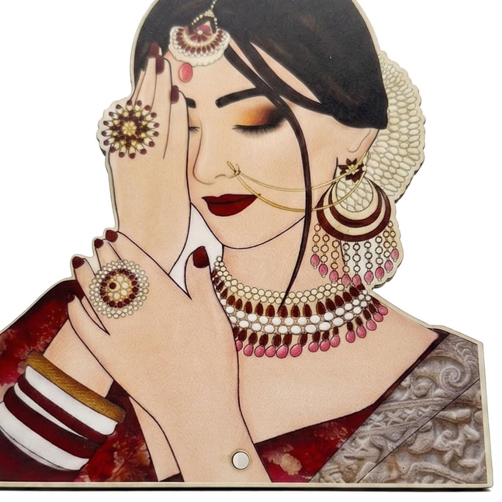 MDF Bride Cutout for Trousseau Packing & Wedding Hampers | Decorative Laser Cut Wooden Bride Shape for Bridal Gift Packing, Shagun Decoration & DIY Wedding Crafts Pack of 6-image-18
