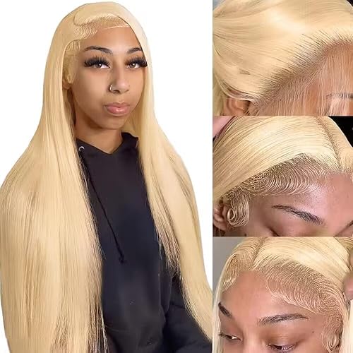 Azkiu 613 Lace Frontal Wig Human Hair 13x4 Hd Lace Blonde Straight Wigs Human Hair Pre Plucked With Baby Hair Bleached Knot Blonde wig Human Hair 150 Density 24 inch