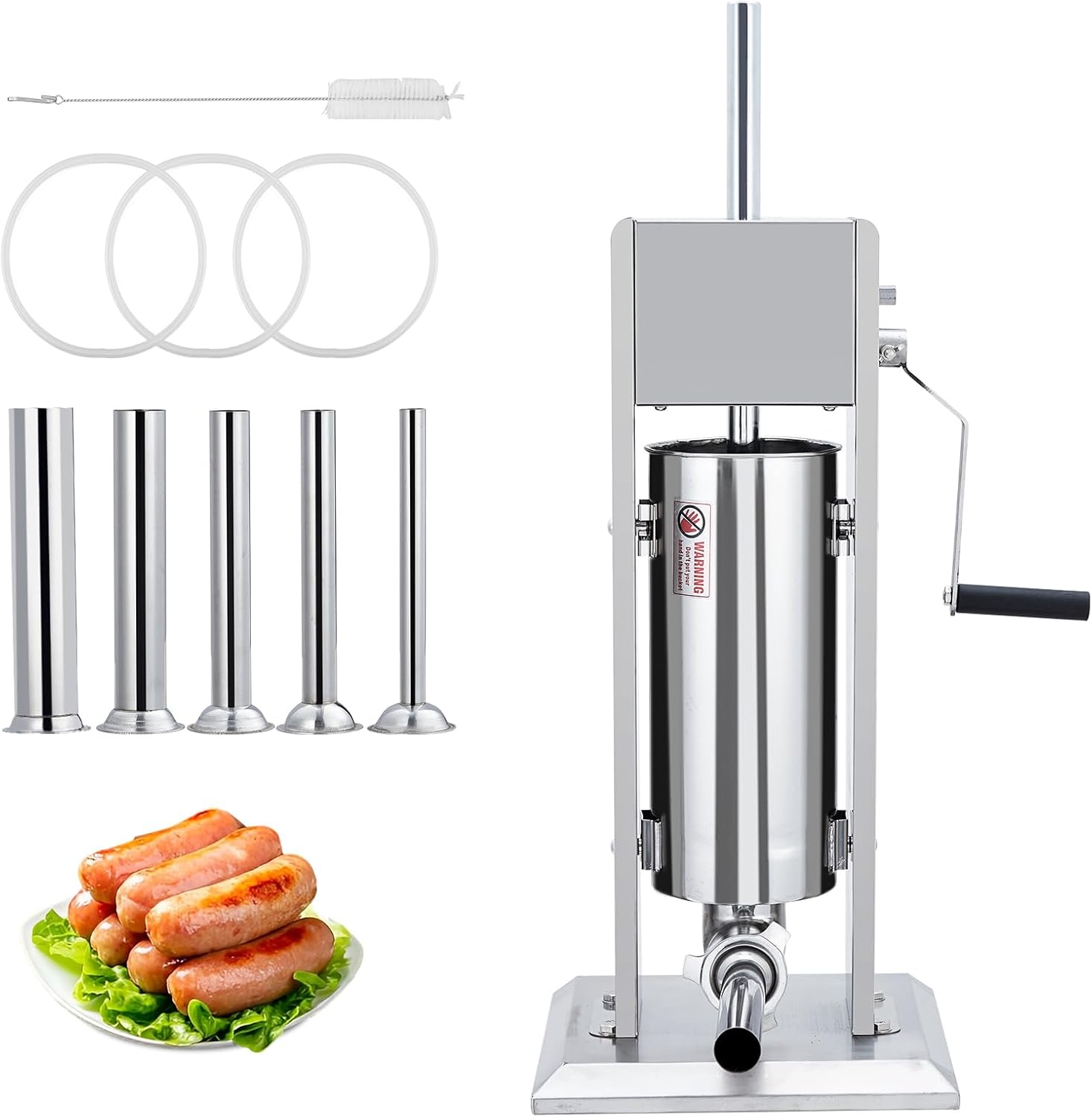 Sausage Stuffer, PeakPursuit Manual 22LBS/10L Sausage Maker Machine, Meat Stuffer with Dual Speed, Stainless Steel Heavy Duty Sausage Filler with 5 Stuffing Tubes, for Commercial and Home Use