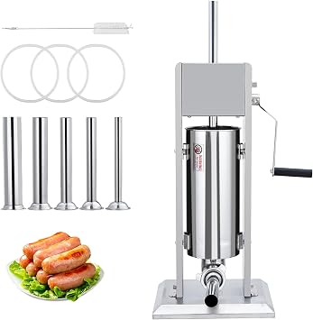 Sausage Stuffer, Manual 22LBS/10L Sausage Maker Machine, Meat Stuffer with Dual Speed, Stainless Steel Heavy Duty Sausage Filler with 4 Stuffing Tubes, for Commercial and Home Use