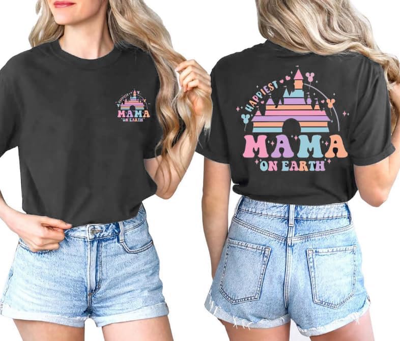 Mom Shirts for Women Happiest Mama On Earth Graphic Tees Funny Mama Shirt Family Holiday Vacation Tops