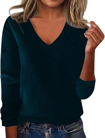 OIOLOYJM Fall Cashmere Sweaters for Women 2025 V Neck Long Sleeve Tops Knitted Pullovers Lightweight Merino Wool Sweater