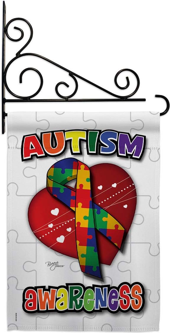 Autism Awareness Garden Flag Set Wall Holder Support Inspirational Survivor Ribbon Prevention Cancer Breast BLM Small Decorative Gift Yard House Banner Double-Sided Made In USA 13 X 18.5
