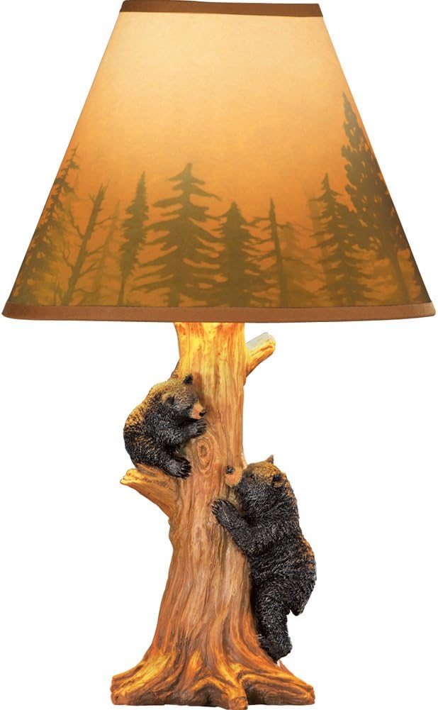 Collections Etc Rustic Climbing Bear Family Northwoods Lamp, 14 3/4 H