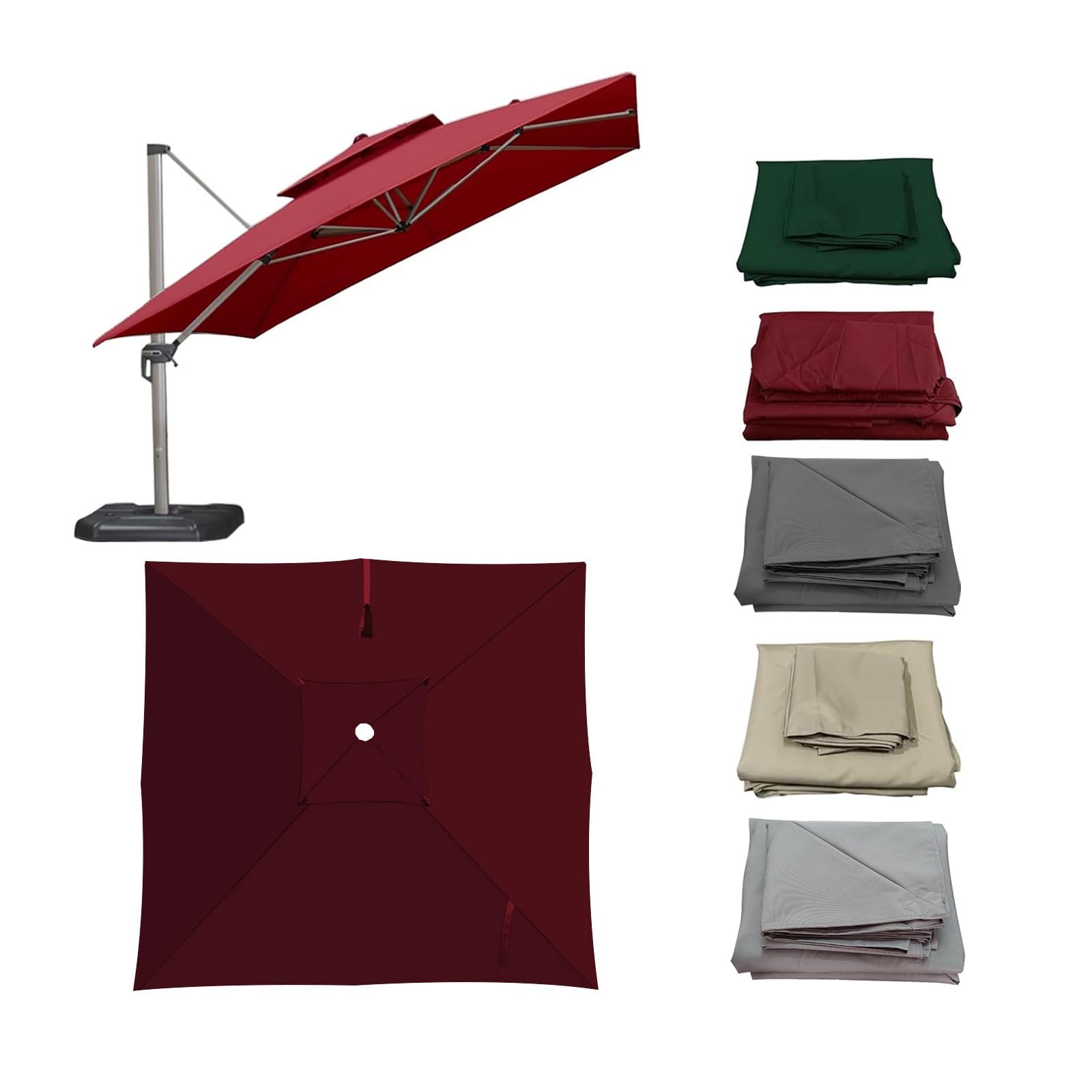 ESOYAWE Large Outdoor Umbrella Replacement Canopy Cover For Patio Parasols Square 3x3m 2.5x2.5m 8 Ribs, Sun Shade Waterproof Thick Sun Umbrella Cloth For Yard Garden Pool Lawn Beach(Dark-Red,3x3m)