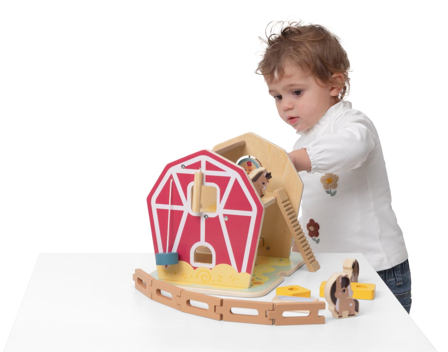 Chicco La Grande Fattoria dei Pony Playset, Gioco educativo in Legno con 3 Personaggi e Accessori | Gioco di Ruolo con Carrucola, Scala e Recinzione, Ispirato al metodo Montessori, 2 Anni +