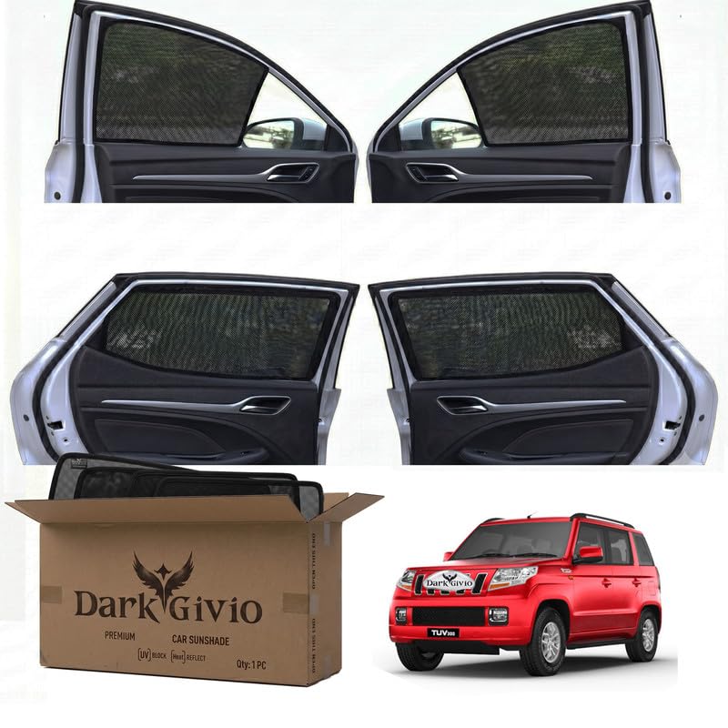 Image of Car Window Sun Shade Protector for TUV 300 | Exact Fit Non-Magnetic Half Cut Sunshade (Set of 4 /6) | UV Blocker Side Window Car Curtains & Interior Accessory