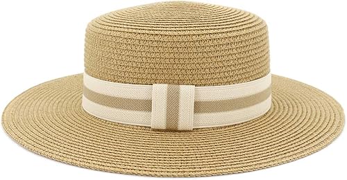 Sombrero para el sol al aire libre para mujer, para playa, viajes, parte superior plana, sombrero de paja, sombrero de paja para navegar, sombrero