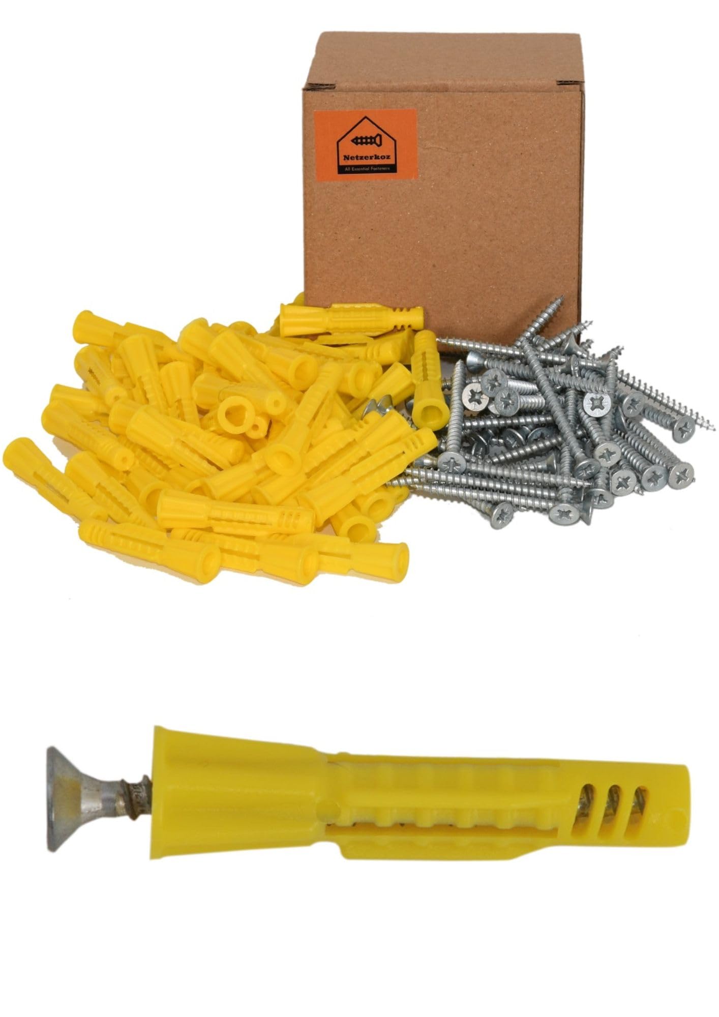 Netzerkoz Pack of 100 Wood Screws and Dowels Set, Phillips Countersunk Screws and Dowels