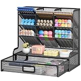 VITVITI Schreibtisch Organizer, 9 Fächer Stiftehalter mit Schublade, Netz Stifte Regal aus Metall, Stiftehalter Schreibtisch für Schule Heim Büro (Schwarz)