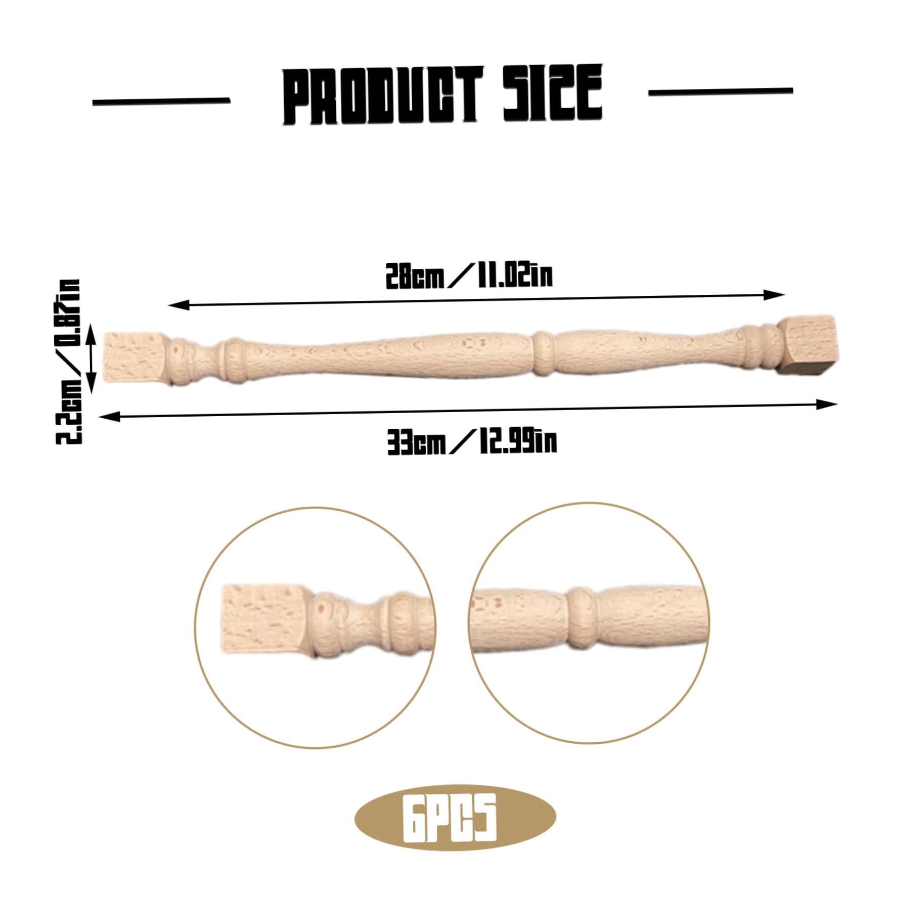 Husillos de madera, husillos de madera, 6 piezas de 13x1 pulgadas, balaustre sin terminar para bricolaje, para escaleras, pasamanos, carpintería, muebles