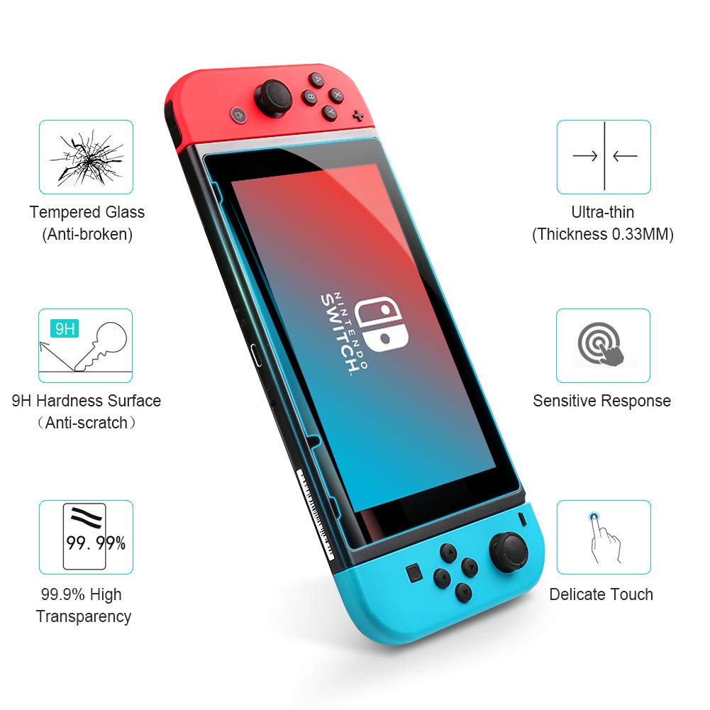 IKITS Tempered Glass Screen Protector for Nintendo Switch 2017【2 Pack】- Switch Screen Protector Ultra-thin Film HD Anti-Scratch Screen Protective film for Nintendo Switch Game Console, Transparent