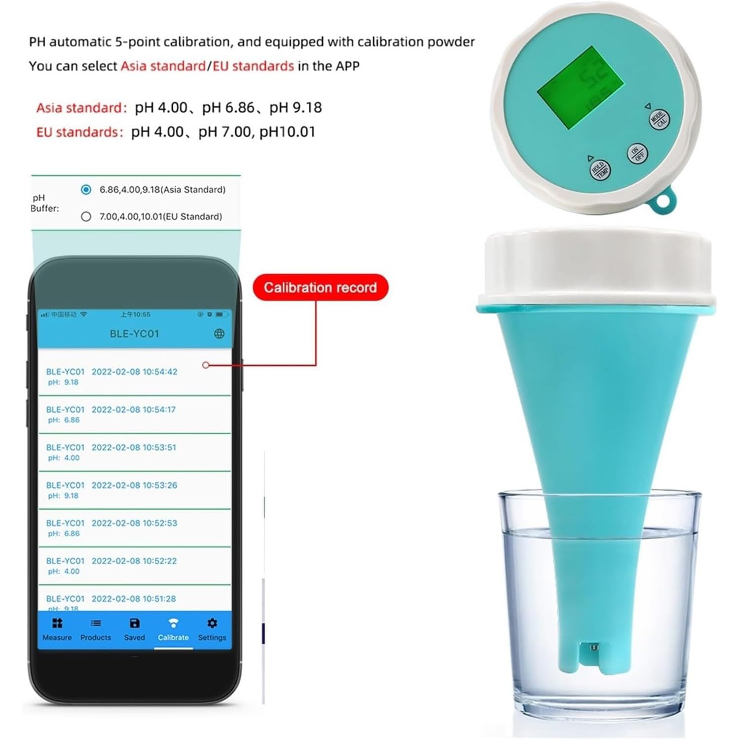 6 en 1 Probador agua con Bluetooth,comprobador PH/ORP/EC/TDS,comprobador cloro residual temperatura,comprobador agua monitor piscina inteligente flotante inalámbrico, for jardín/piscina/acuario