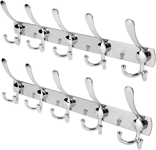 WHITGO Wall Mount Coat Hook, 2 Pack 15 Hooks Stainless Steel Wall Coat Hangers Rack Durable Robe Hat Clothes Hooks