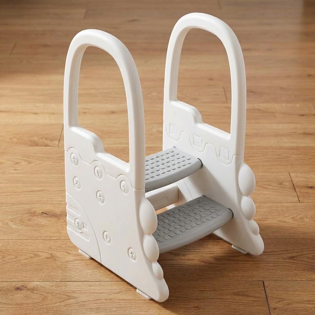 Toddler Step Stool, Kids Stool, 2 Step Helper with Handrails, HDPE a-Frame, Textured Pedals, Bathroom Sink Access for Kitchen Counter and Toilet Routine