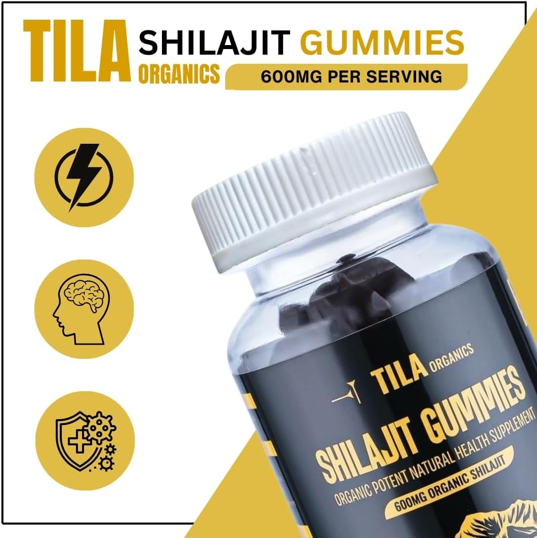 Tila Organic Himalayan Shilajit Resin Soft Gels - 60 Gummies, 600 mg- Natural Supplement for Men & Women with Over 85 Trace Minerals, Fulvic Acid and Humic Acid Vegan Gluten Free