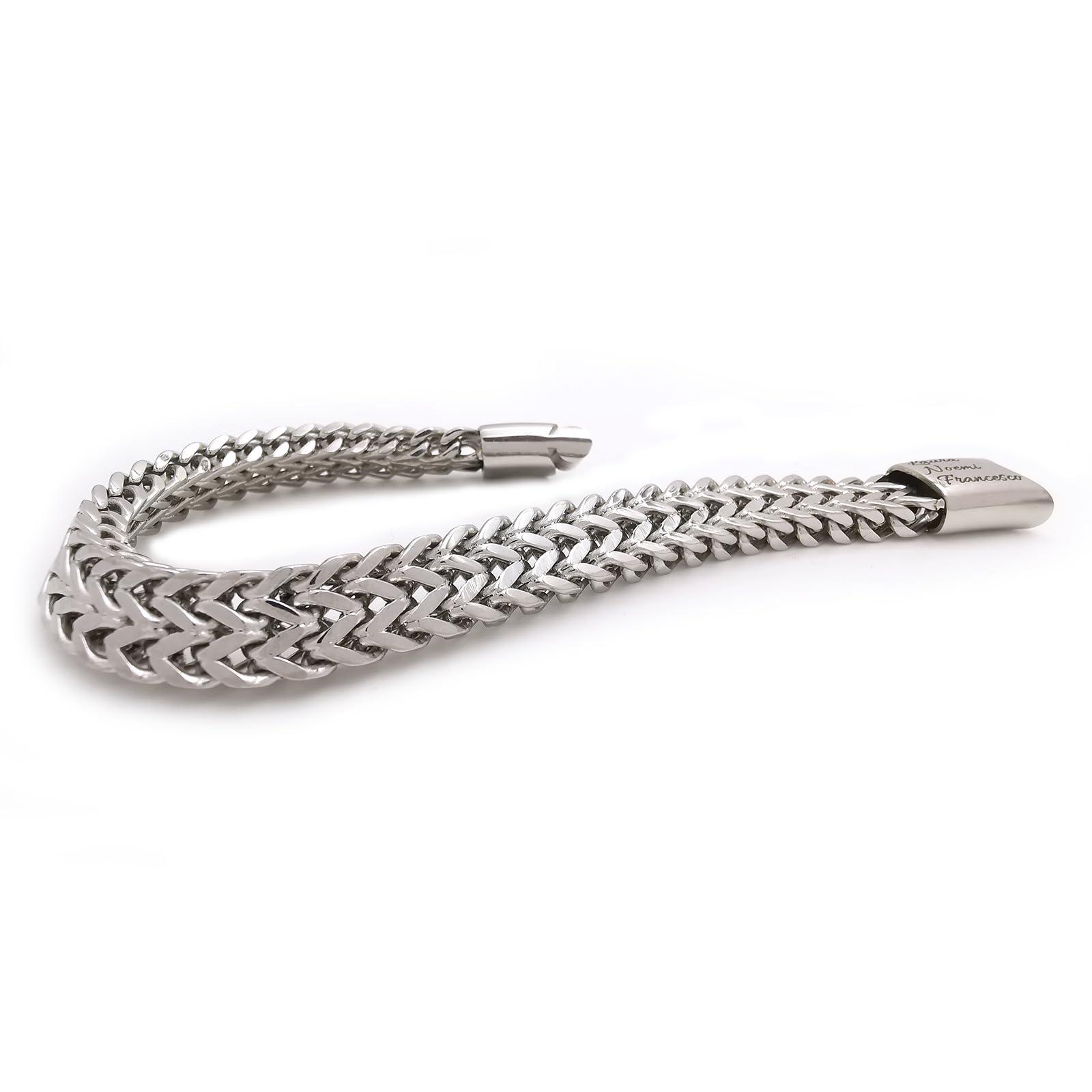 ALMENDRA Bracciale da uomo personalizzato in acciaio inox a catena braccialetto con incisione da personalizzare nome scritta