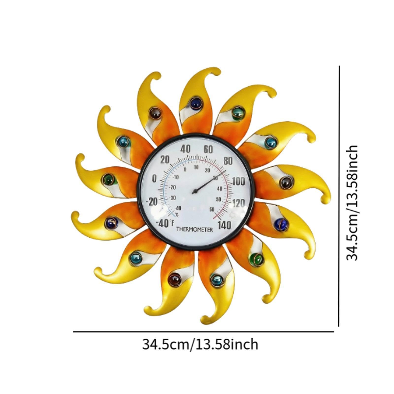 Exterior Retro, de Pared, Esfera Metálica con Forma de Girasol, Medidor de Clima para Interiores Y Exteriores, Resistente, Naranja Amarilla