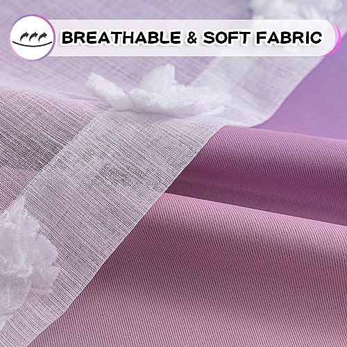 Image of MYSKY HOME Pink Curtains 95 Inch Purple Curtains for Toddler Bedroom White Sheer Pom Pom Double Layer Blackout Curtains for Kids Grommet Room Darkening Curtains for Sliding Door 2 Panels 52 x 95 in