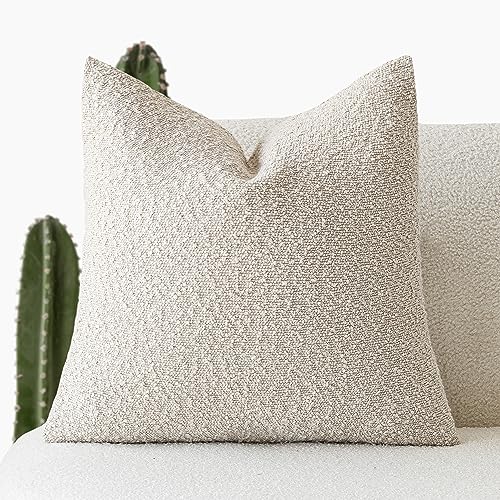Image of Foindtower Textured Boucle Throw Pillow Covers Accent Solid Pillow Cases Cozy Soft Decorative Couch Cushion Case for Chair Sofa Bedroom Living Room Home Decor, 18 x 18 Inch,Light Beige