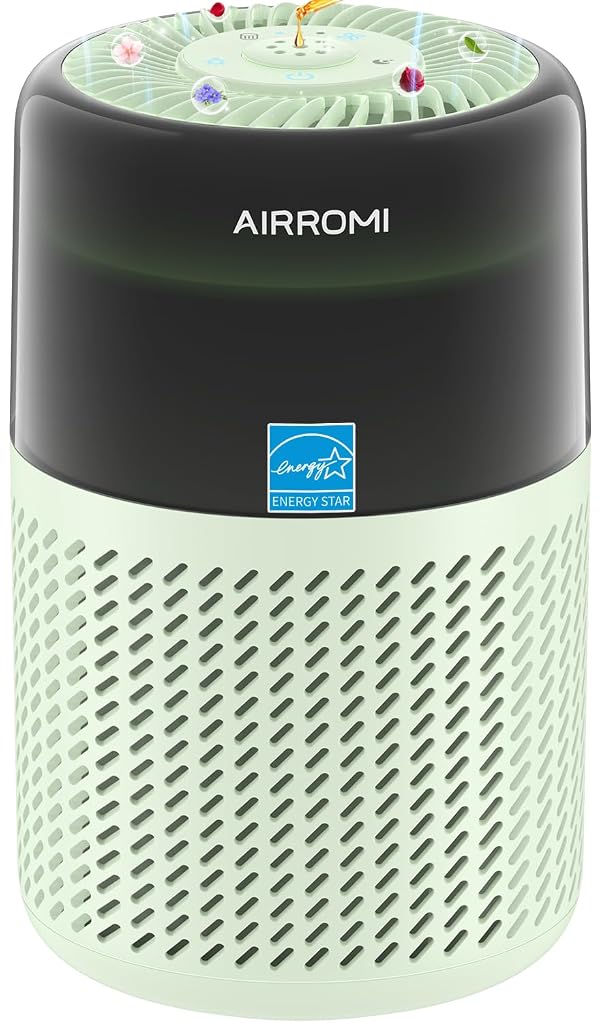 AIRROMI Air Purifiers for Home Bedroom Up to 765 Ft²,with Activated Carbon Filter,Aromatherapy,RGB nightlight,Quiet 360° intake Air Cleaner for Pet Hair,Pet Dander, Allergies,Smoke,Odor, A2005 Green by AIRROMI - Used condition - CA$55.28