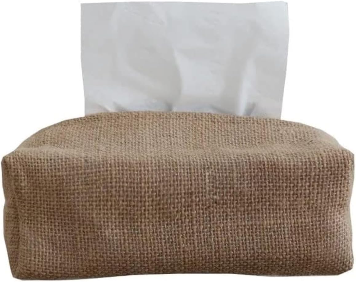 SoftTouch Cotton Tissue Box - 22 cm, Elegant and Durable Cover for Tissues - Perfect for Home, Office and Car Use (Jute Biege) Touche Déco)