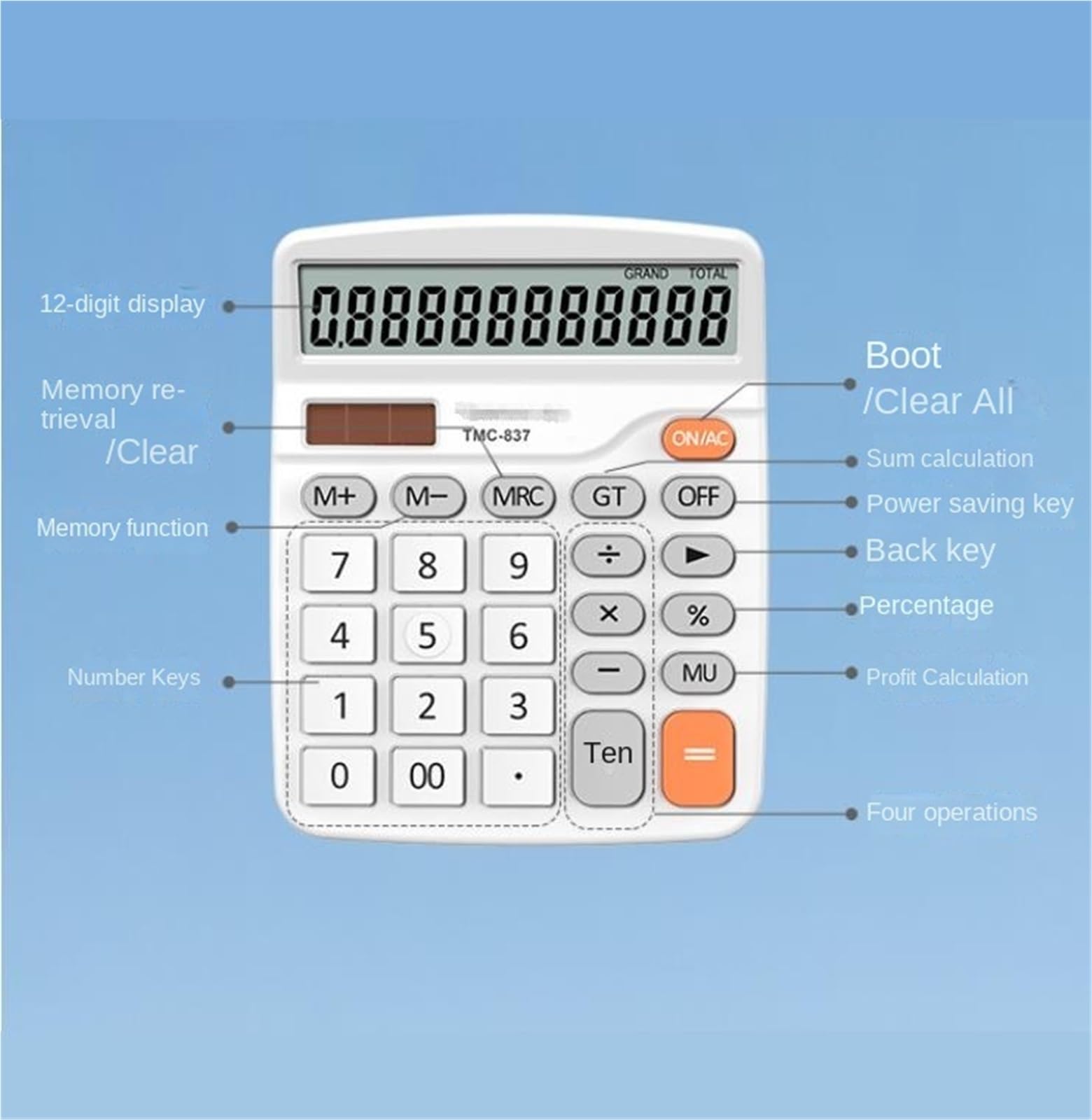 Calcolatrice Casa Ufficio Calcolatrice Scientifica LCD Display 12 Cifre Portatile da Tavolo for Uso in Ufficio Perfetta per Scuola(White)