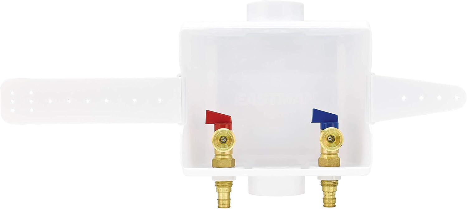 Eastman 1/2 Inch Expansion PEX Connection, White Center Drain Washing Machine Outlet Box, 60260