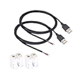 2pcs 1M/3.3Ft 20AWG USB 2.0 Male Plug 2pin Wire DIY Pigtail Cable 5V 5A Black USB Power Cable