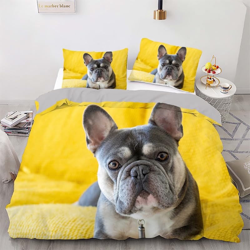 Housse de couette 140x200 chien avec parure de lit 3 pièces en microfibre beige pour enfant