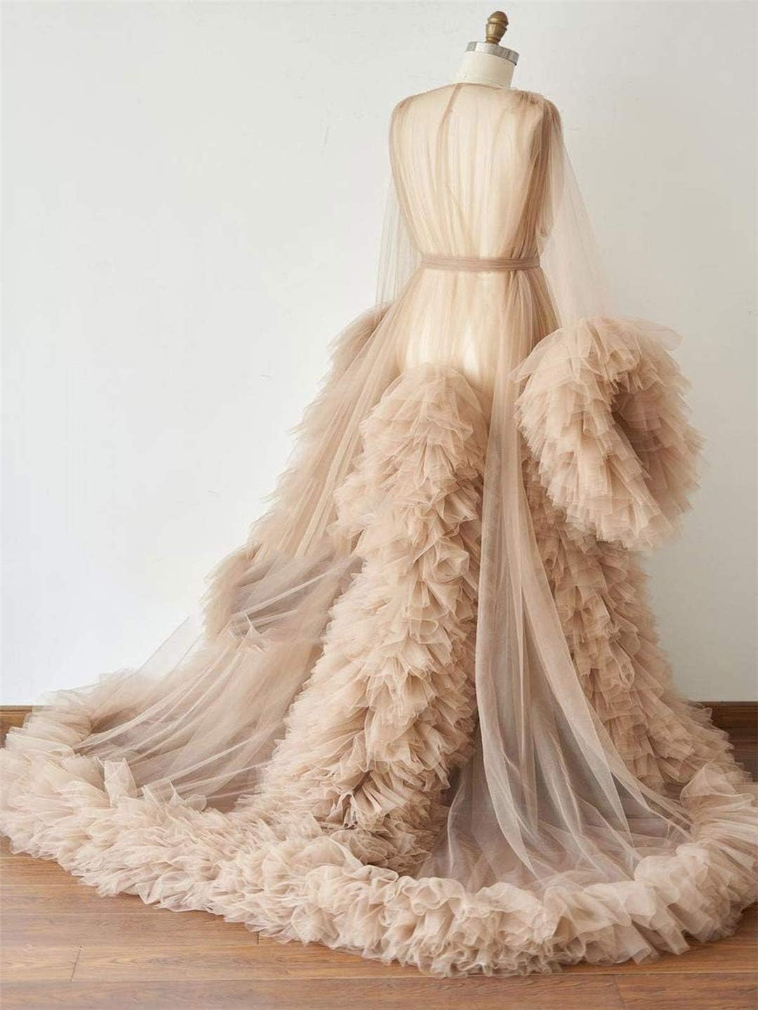 Kelaixiang Tulle Robe Long Lingerie Bridal Dressing Gown Puffy Nightgown Photoshoot