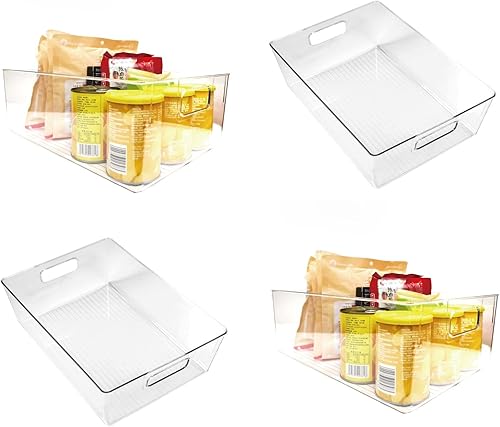 Contenedores de almacenamiento de plástico, 4 contenedores de almacenamiento de alimentos con asa para refrigerador, organizadores acrílicos,