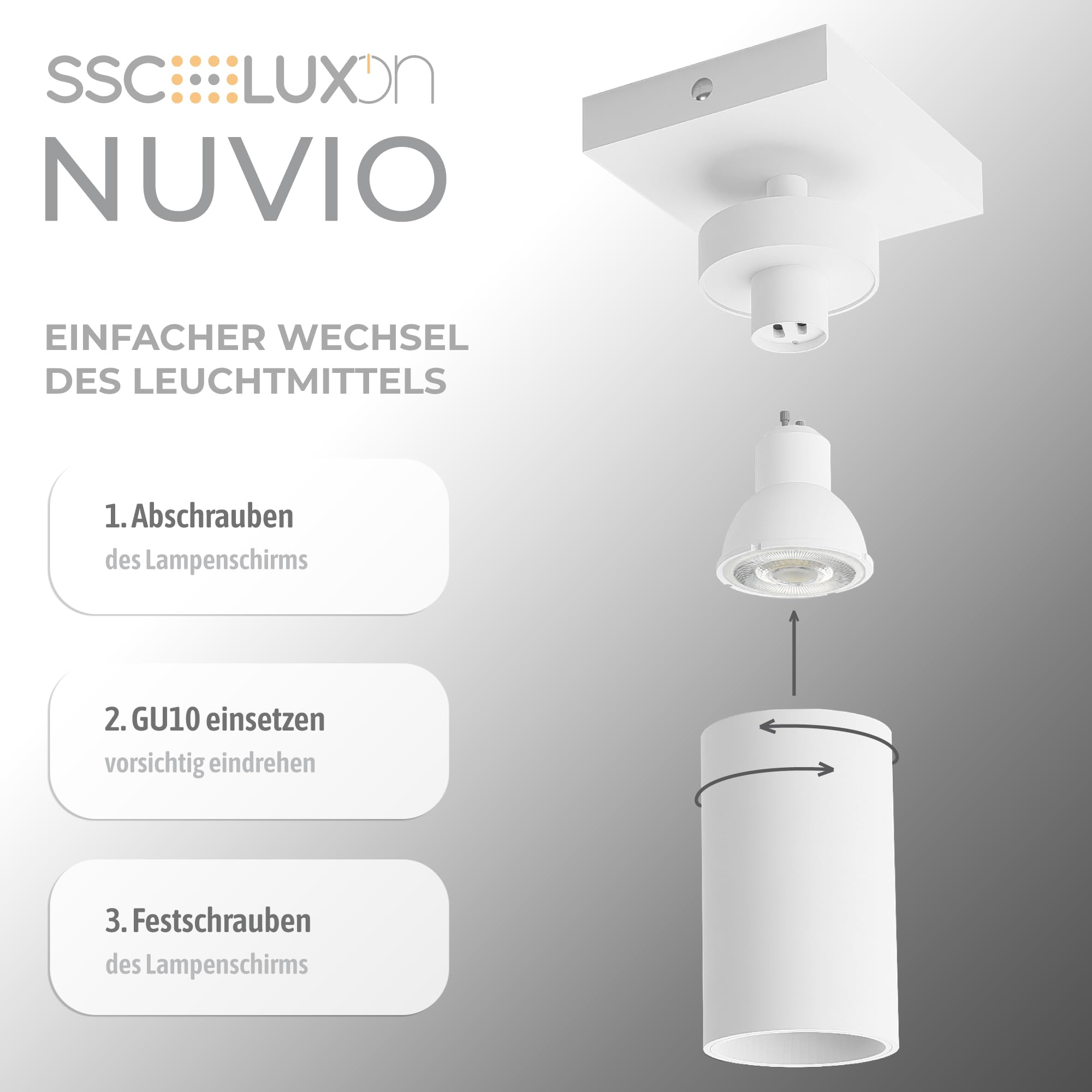 SSC-LUXon NUVIO Deckenstrahler 2-flammig weiß Smart GU10 LED WLAN RGBW App | Zweiflammiger Spotbalken weiß - per App & Alexa steuerbar, RGB-Farblicht, Köpfe schwenkbar für Wohnzimmer & Küche, ohne Hub