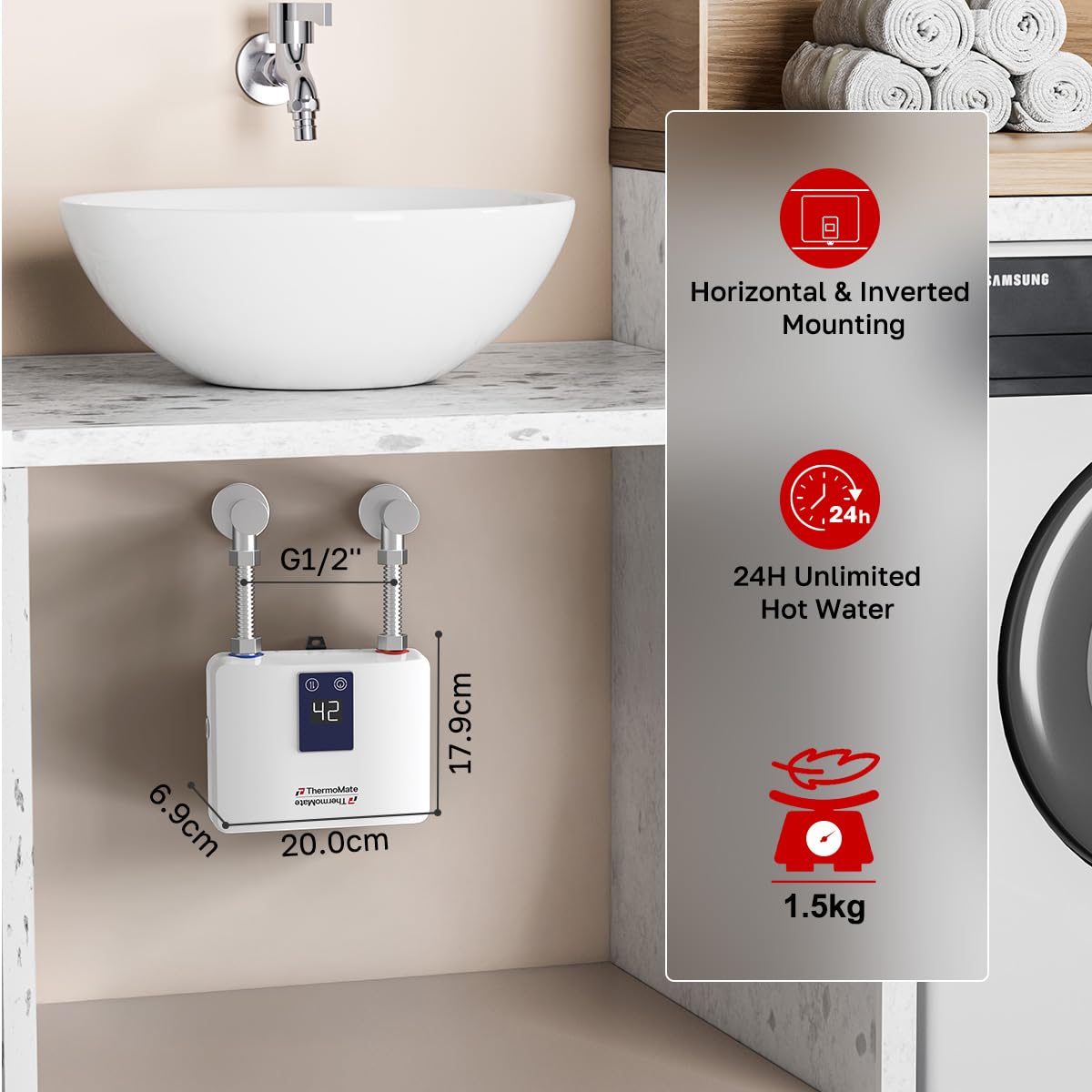 ThermoMate Mini podgrzewacz wody 5,5 kW do umywalki ręcznej bez wtyczki