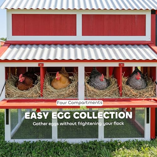 Image of PawHut 187.3 inch Large Chicken Coop, Walk-in Wooden Hen House, Outdoor Poultry Cage w /Shovel, Run, Waterproof Roof, Nesting Box, Perches, Chicken House for 10-15 Hens, Rabbits, Ducks, for Farm Backyard