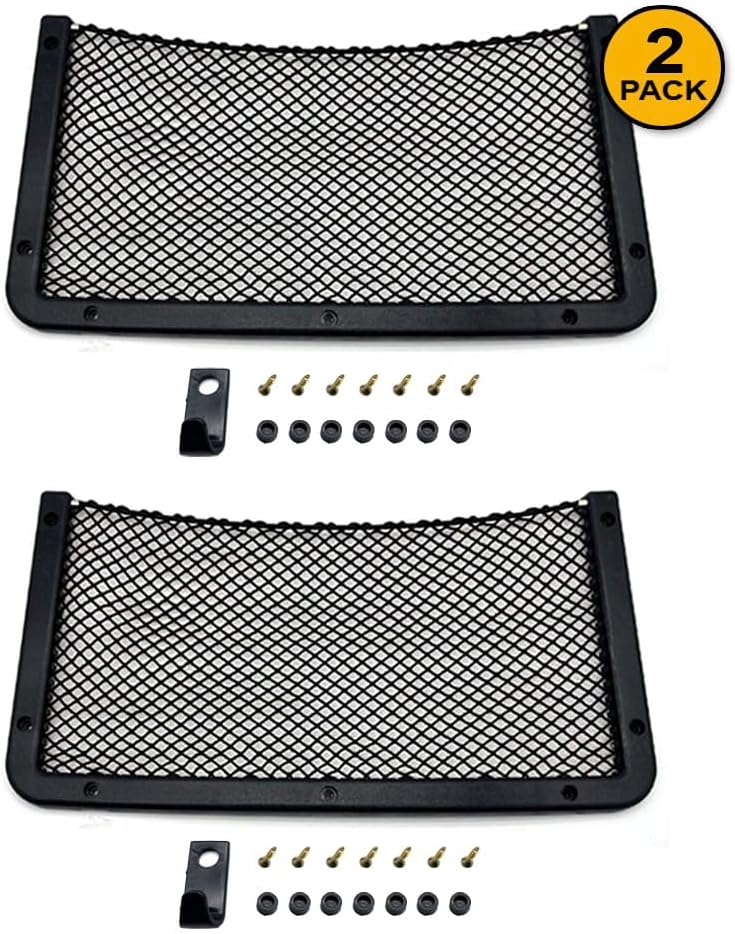 JAVOedge (2-Pack) Universal Automotive Storage Net - Elastic Mesh Pocket w/Bottom Hook for Boats, RV, Truck