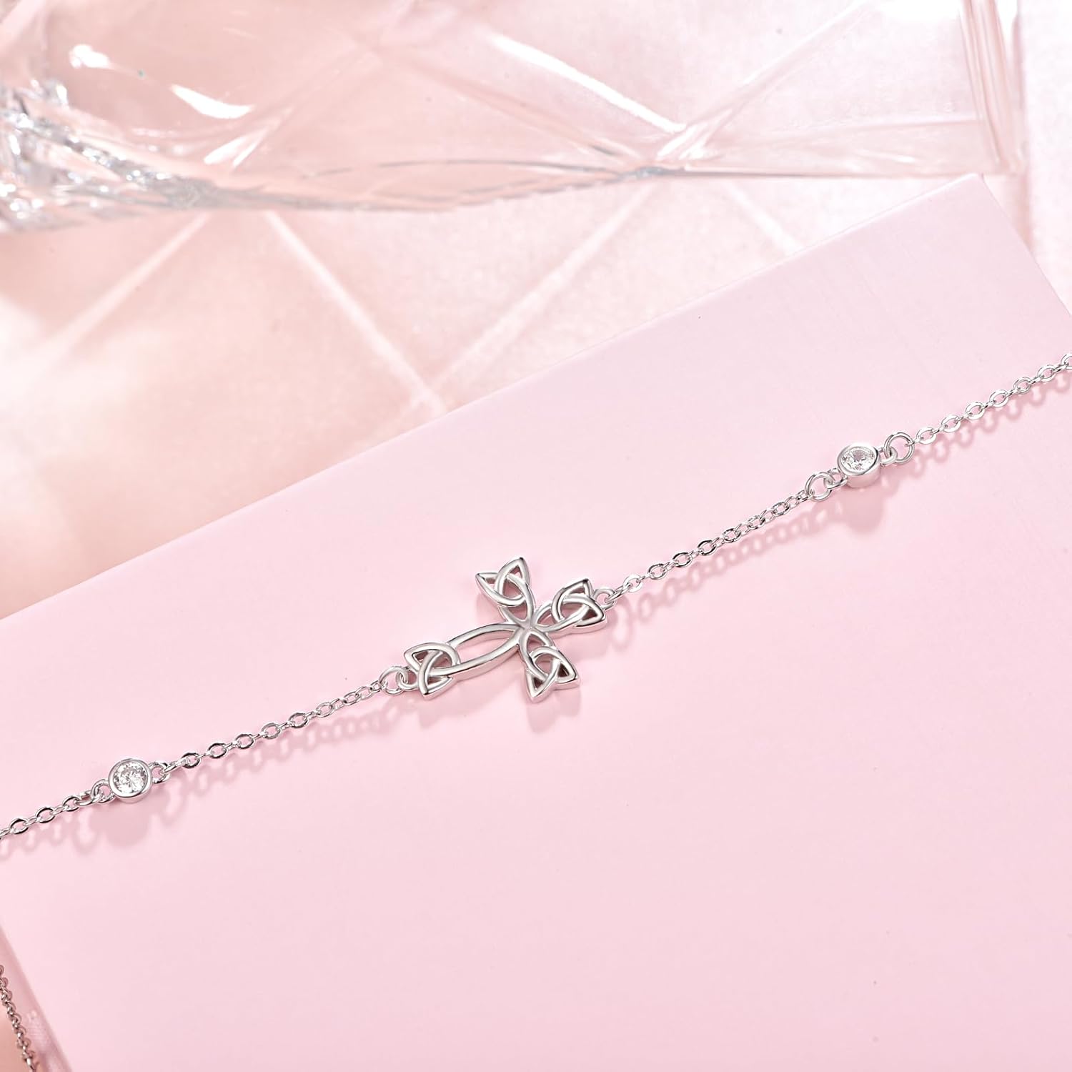 Palpitate Cross Bracelet Celtic Knot Bracelet 925 Sterling Silver Bracelet Cross Christian Irish Jewelry Gifts for Women Wife Her Adjustable