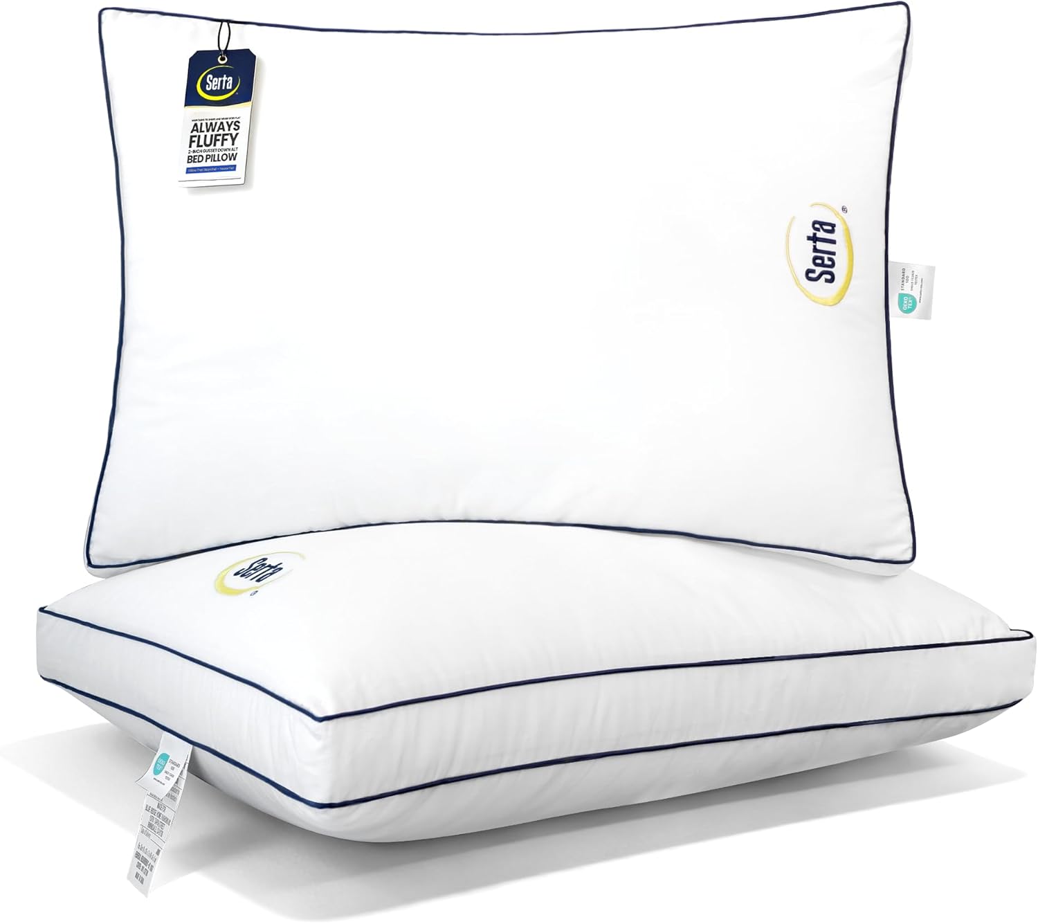 Serta Hotel Collection Bed Pillows Queen/Standard Size Set of 2, 400 Thread Count 100% Cotton Cover, Medium Firm, Support Gusseted Down Alternative Pillow for Back, Stomach or Side Sleepers, 18" x 26"
