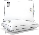 Serta Hotel Collection Bed Pillows King Size Set of 2, 400 Thread Count 100% Cotton Cover, Soft Support Gusseted Down Alternative Pillow for Back, Stomach or Side Sleepers, 18"x34"x2", White