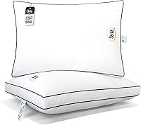 Serta Hotel Collection Queen Bed Pillows Set of 2, 400TC Cotton Cover, Medium Firm Gusseted Down Alternative for All Sleepers, 18x26