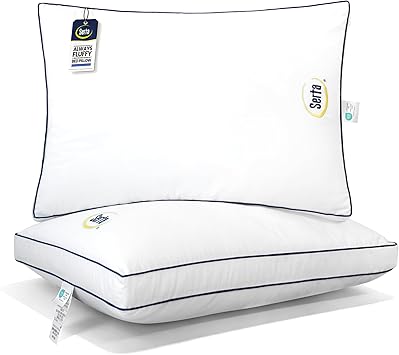 Serta Hotel Collection Bed Pillows Queen/Standard Size Set of 2, 400 Thread Count 100% Cotton Cover, Medium Soft, Support Gusseted Down Alternative Pillow for Back, Stomach or Side Sleepers, 18" x 26"