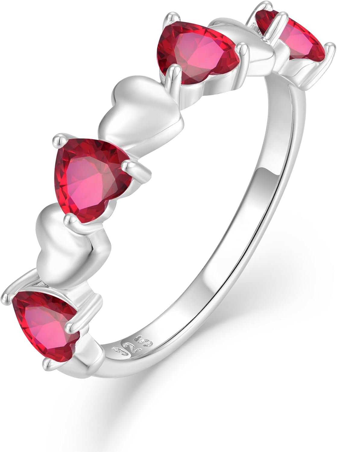 Stacking Ring for Women 925 Sterling Silver Heart Birthstone Cubic Zirconia Stacked Rings Eternity Wedding Band Anniversary Jewelry Gift Size 5-10