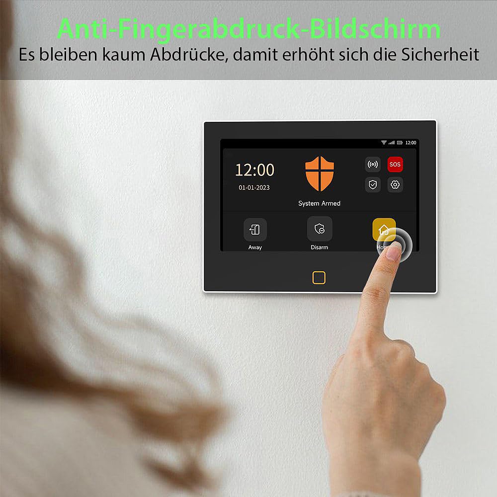 VisorTech Alarmanlage Haus: WLAN-/4G-Alarmanlage, IPS-Touch-Display, App, Sirene, für 200 Sensoren (GSM, nachrüsten, TUYA)