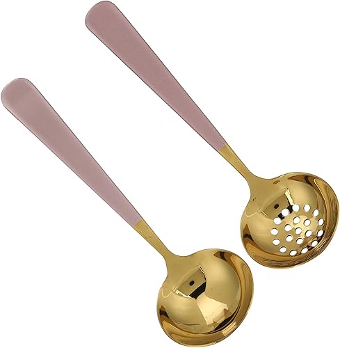 Miniatura 2 de Cuchara de acero inoxidable, 2 cucharaditas lindas con 1 cuchara de sopa para postre para sopa (oro rosa)